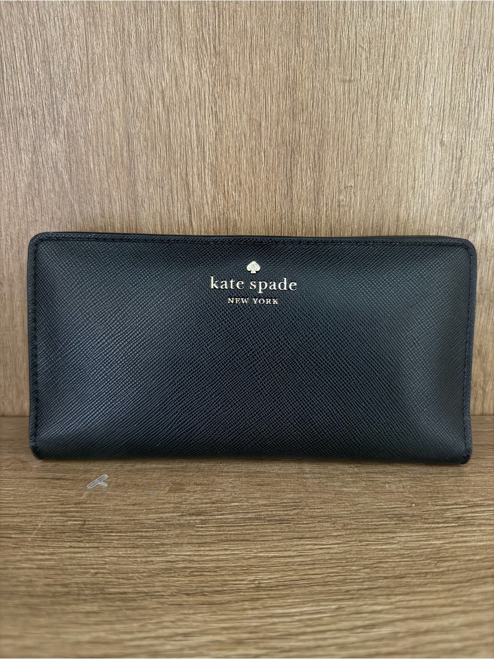 Kate Spade New York Black Saffiano Leather Bifold Wallet Gold Hardware